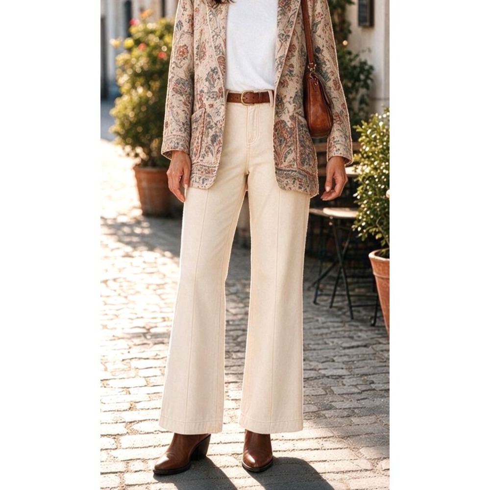 Talbots Classic Jean Trouser Full Length Mid Rise Natural Size 16 Petites New